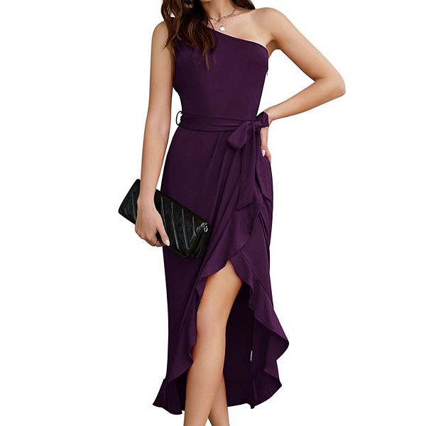 美品❤️josemoon ONE SHOULDER SUMMER DRESS Womens Casual Summer Sleeveless Bow One Shoulder Ruched High