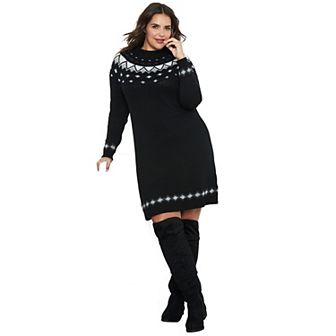 ellos Plus Size Fair Isle Sweater Dress