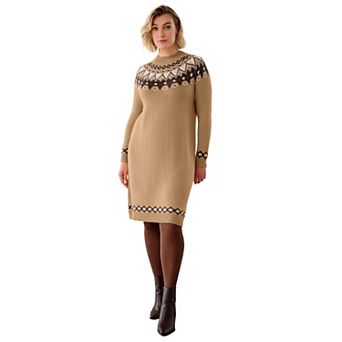 ellos Plus Size Fair Isle Sweater Dress