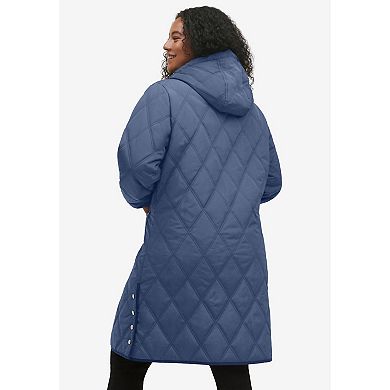 ellos Plus Size Long Quilted Hooded Jacket