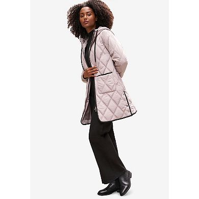 ellos Plus Size Long Quilted Hooded Jacket