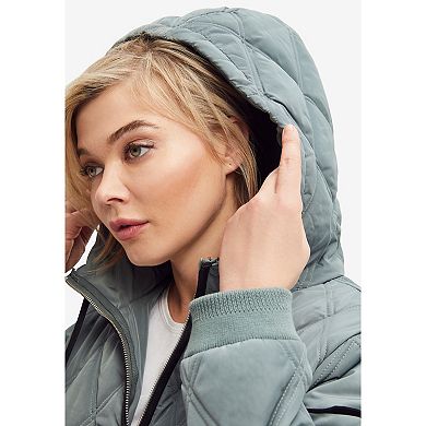 ellos Plus Size Long Quilted Hooded Jacket