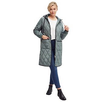 ellos Plus Size Long Quilted Hooded Jacket