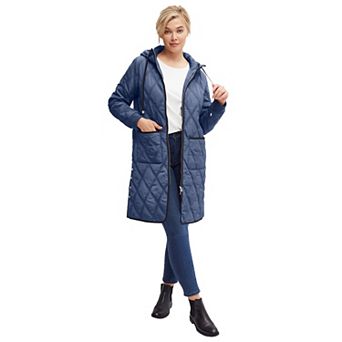ellos Plus Size Long Quilted Hooded Jacket