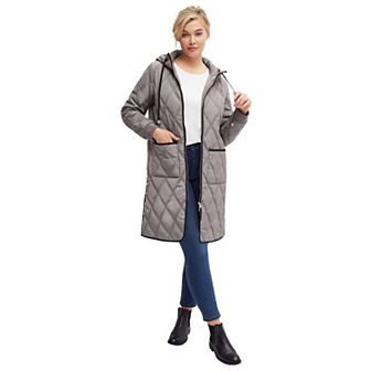 ellos Plus Size Long Quilted Hooded Jacket