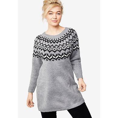 ellos Women's Plus Size Fair Isle Sweater Tunic