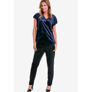 ellos Plus Size Stretch Crushed Velour V-Neck Short Sleeve Tee