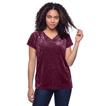 Ellos Plus Size Stretch Crushed Velour V-Neck Short Sleeve Tee