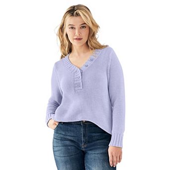 ellos Plus Size Button Y-Neck Sweater