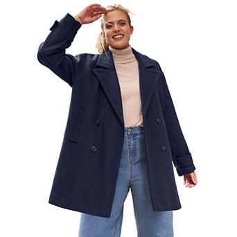 ellos Plus Size Double Breasted Peacoat