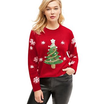 ellos Plus Size Embellished Holiday Pullover Sweater