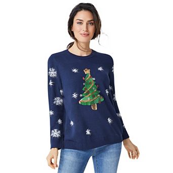 ellos Plus Size Embellished Holiday Pullover Sweater