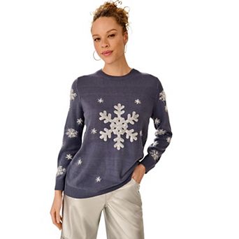 ellos Plus Size Embellished Holiday Pullover Sweater