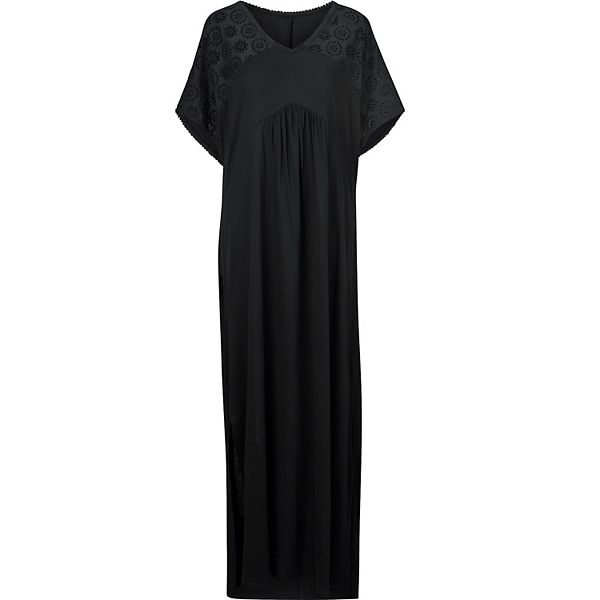 Ellos Women's Plus Size Eyelet Trim Knit Maxi Dress