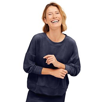 ellos Women's Plus Size Boxy Velour Lounge Sweatshirt