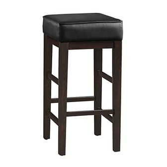 Vin 31 Inch Bar Height Stool, Black Faux Leather Seat, Dark Brown, Set Of 2