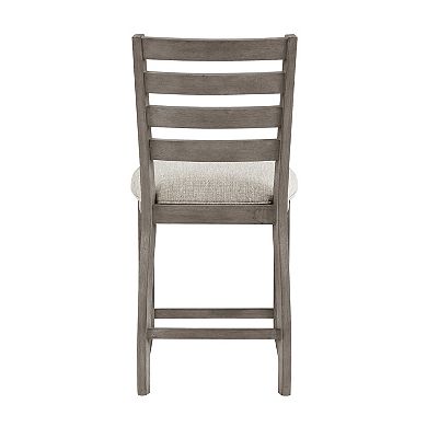 Trea 26 Inch Counter Height Chair, Ladder Back, Polyester, Gray Wood, Set Of 2