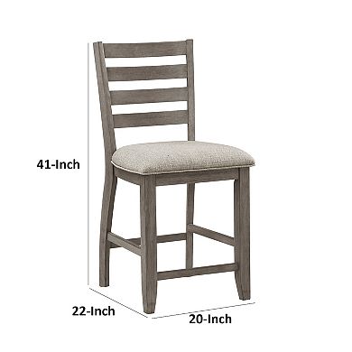 Trea 26 Inch Counter Height Chair, Ladder Back, Polyester, Gray Wood, Set Of 2