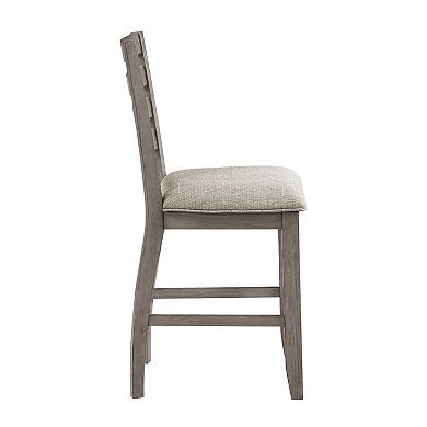 Trea 26 Inch Counter Height Chair, Ladder Back, Polyester, Gray Wood, Set Of 2
