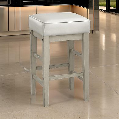 Vin 26 Inch Counter Height Stool, White Faux Leather Seat, Wood, Set Of 2