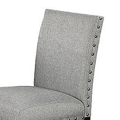 Sie 24 Inch Counter Height Chairs, Set of 2, Nailhead Trim, Gray Fabric, Black Wood