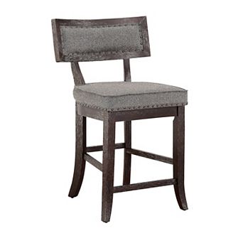 Shan 25 Inch Counter Height Chair, Nailhead Trim, Brown Wood, Set Of 2