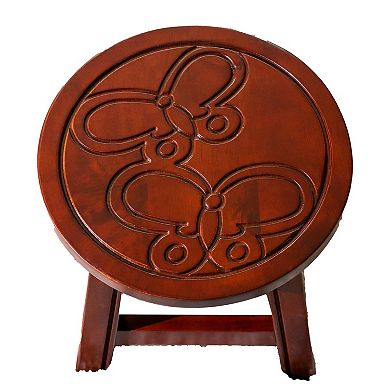 Sidi 11 Inch Step Stool Footrest, Wood Butterfly Print, Round, Cherry