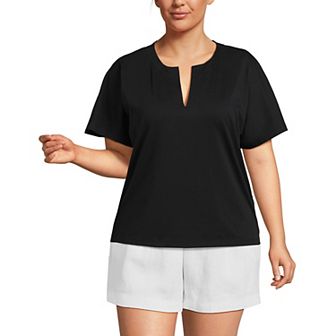 Plus Size Lands' End Supima Cotton Notch Neck Short Sleeve T-Shirt