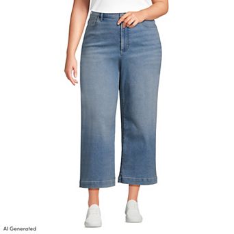 Plus Size Lands' End High-Rise Wide Leg Crop Jeans