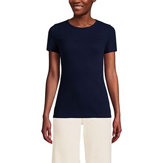 Petite Lands' End Short Sleeve Micro Rib Crewneck T-Shirt