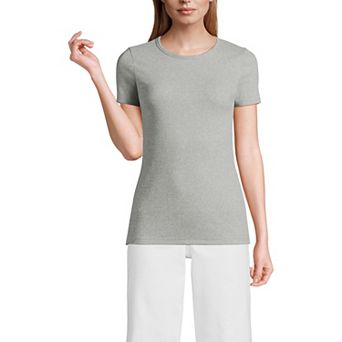 Petite Lands' End Short Sleeve Micro Rib Crewneck T-Shirt