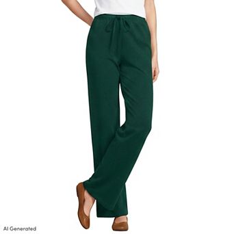Petite Lands' End Fleece High-Rise Relaxed Straight Leg Pants