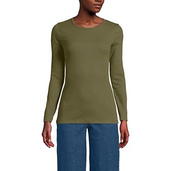 Petite Lands' End Long Sleeve Micro Rib Crewneck T-Shirt