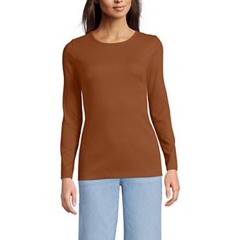 Petite Lands' End Long Sleeve Micro Rib Crewneck T-Shirt