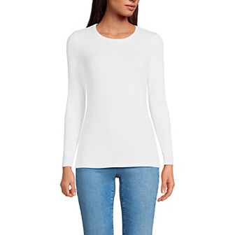 Petite Lands' End Long Sleeve Micro Rib Crewneck T-Shirt