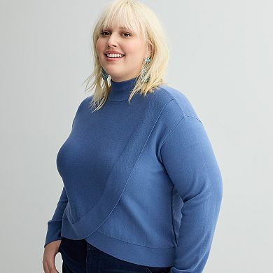 Plus Size INTEMPO™ Mockneck Faux Wrap Pullover Sweater