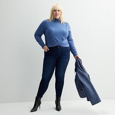 Plus Size INTEMPO™ Mockneck Faux Wrap Pullover Sweater
