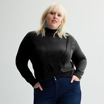 Plus Size INTEMPO™ Mockneck Faux Wrap Pullover Sweater