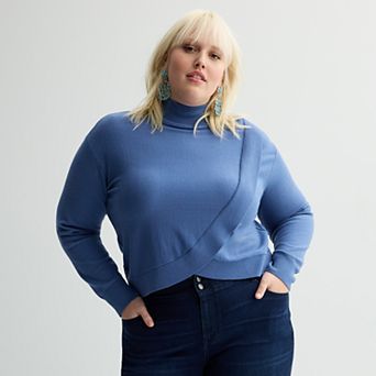 Plus Size INTEMPO™ Mockneck Faux Wrap Pullover Sweater