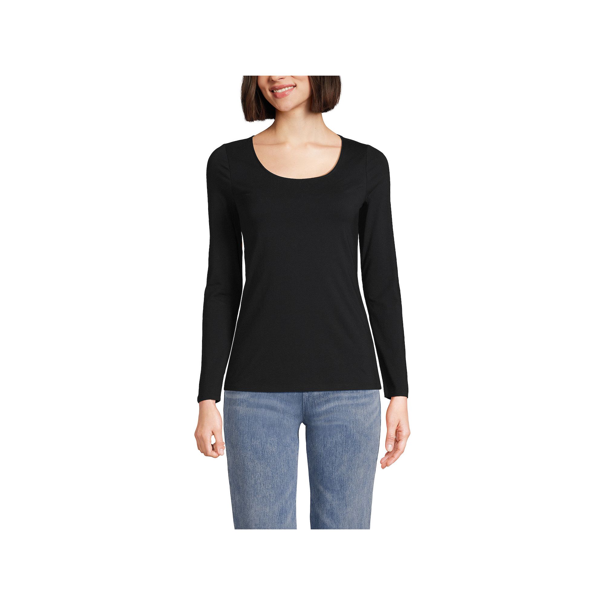 Petite Lands End Jersey Scoopneck T-Shirt, Womens, Size: XS Petite, Black