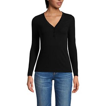 Petite Lands' End Long Sleeve Ribbed Henley