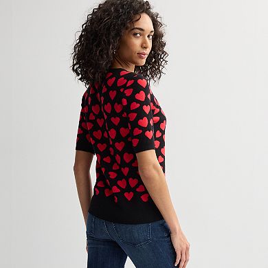 Women's Chelsea & Theodore Heart Jacquard Pullover Top