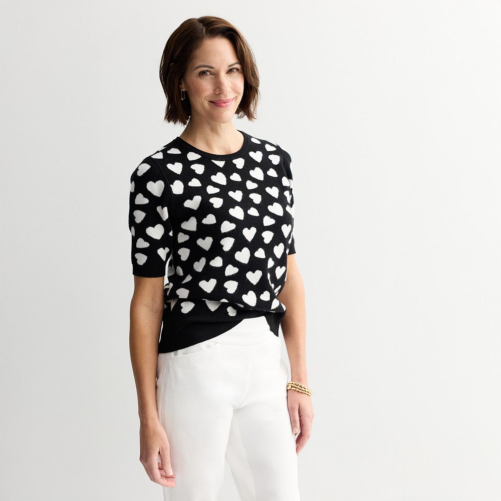 Women's Chelsea & Theodore Heart Jacquard Pullover Top