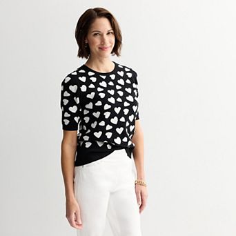 Women's Chelsea & Theodore Heart Jacquard Pullover Top