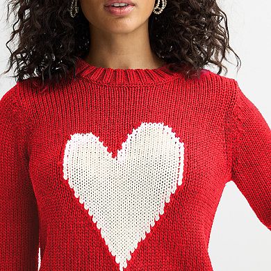 Women's Chelsea & Theodore Long Sleeve Heart Pullover Sweater