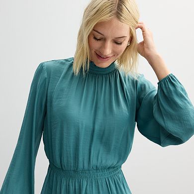 Petite Nine West Long Sleeve Smocked Blouse