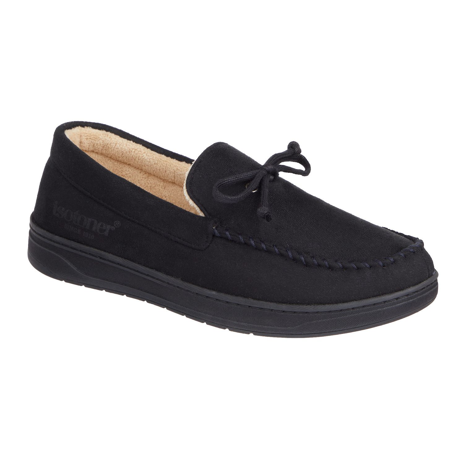 Мужские тапочки Isotoner Microsuede Boater Moccasin Slippers, цвет: Чёрный