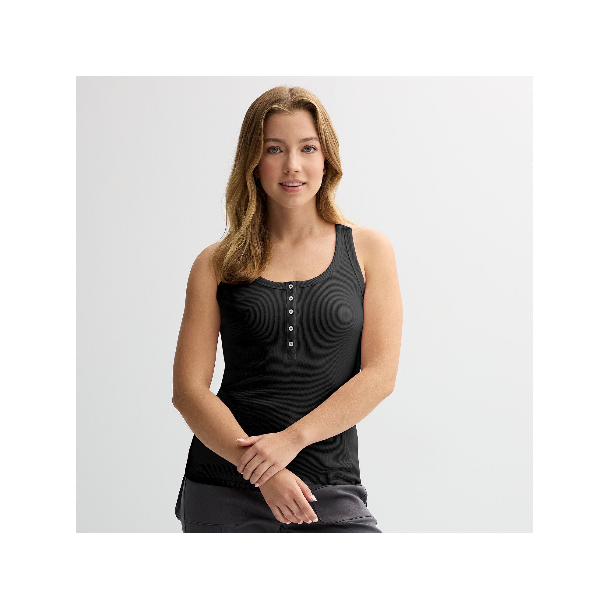 Juniors SO® Rib Henley Tank, Girls, Size: XS, Black Luxe