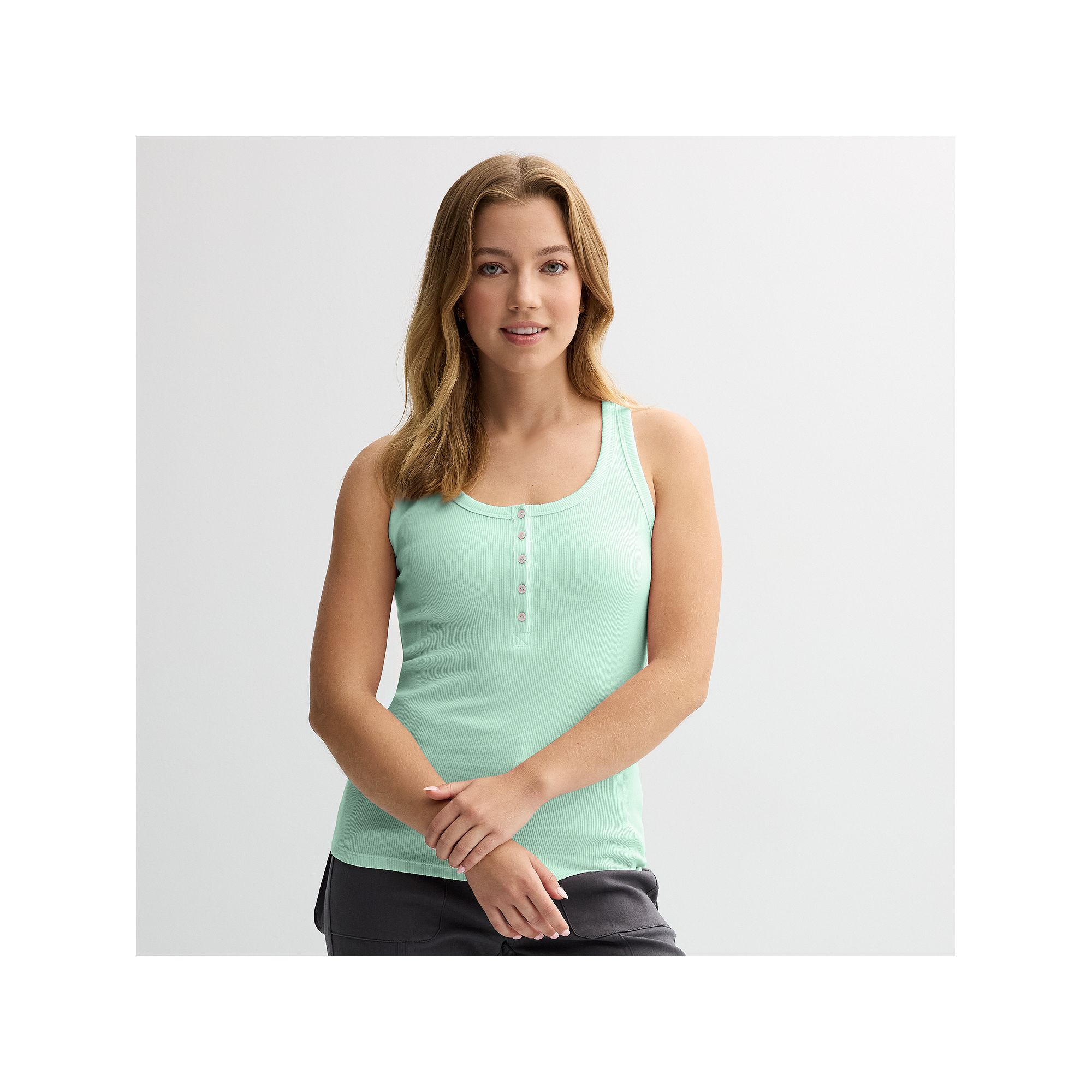 Juniors SO® Rib Henley Tank, Girls, Size: XS, Faded Green