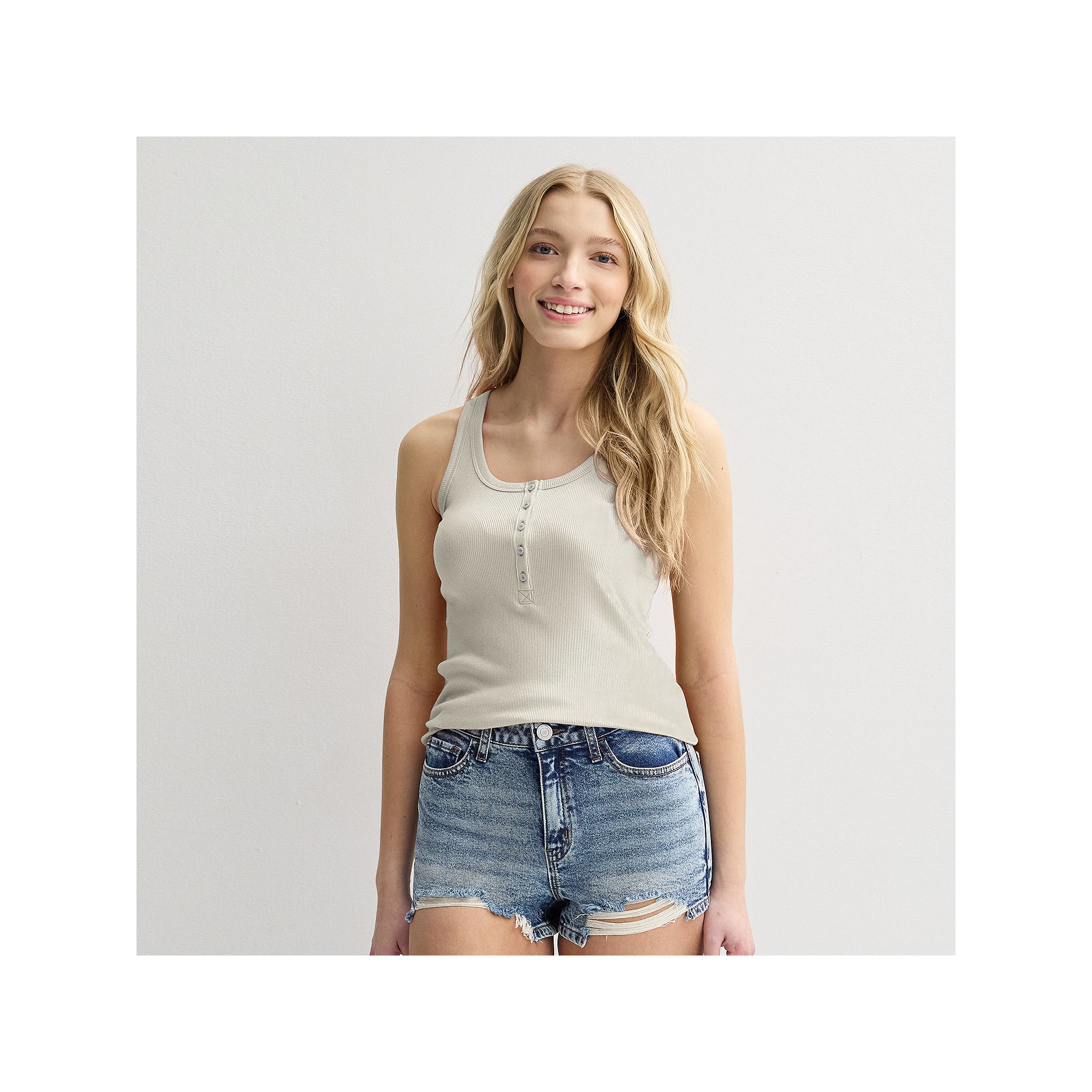 Juniors SO® Rib Henley Tank, Girls, Size: XS, Fauna